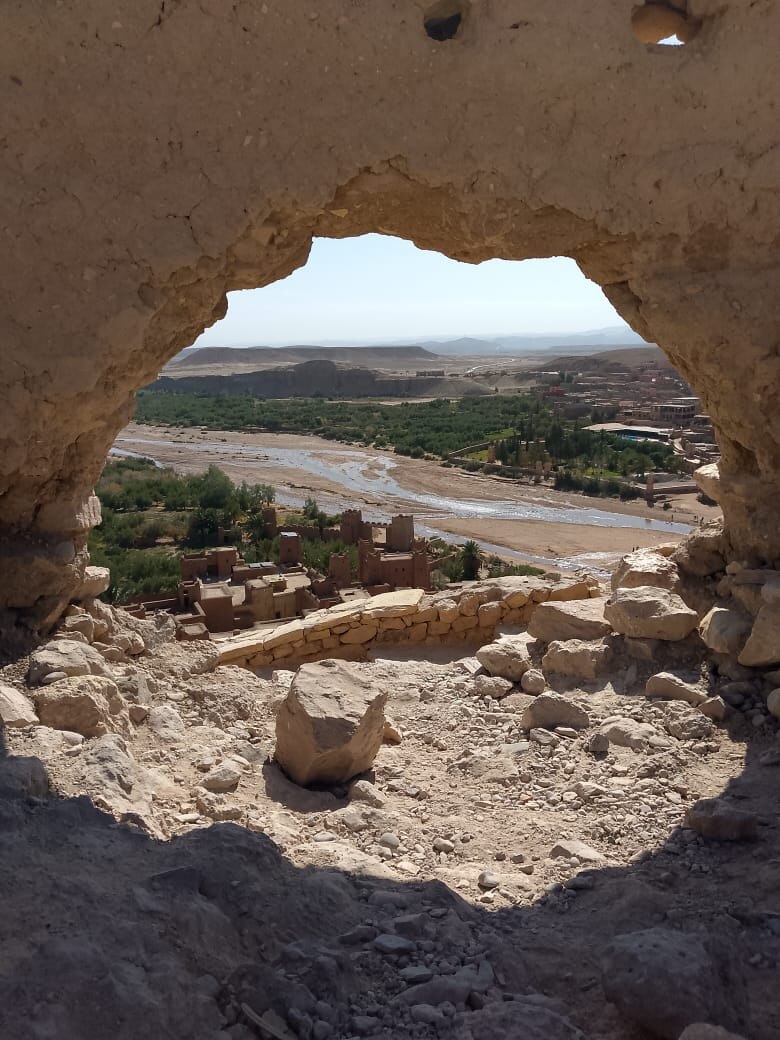 Southern Moroccan valley seen through a historic kasbah