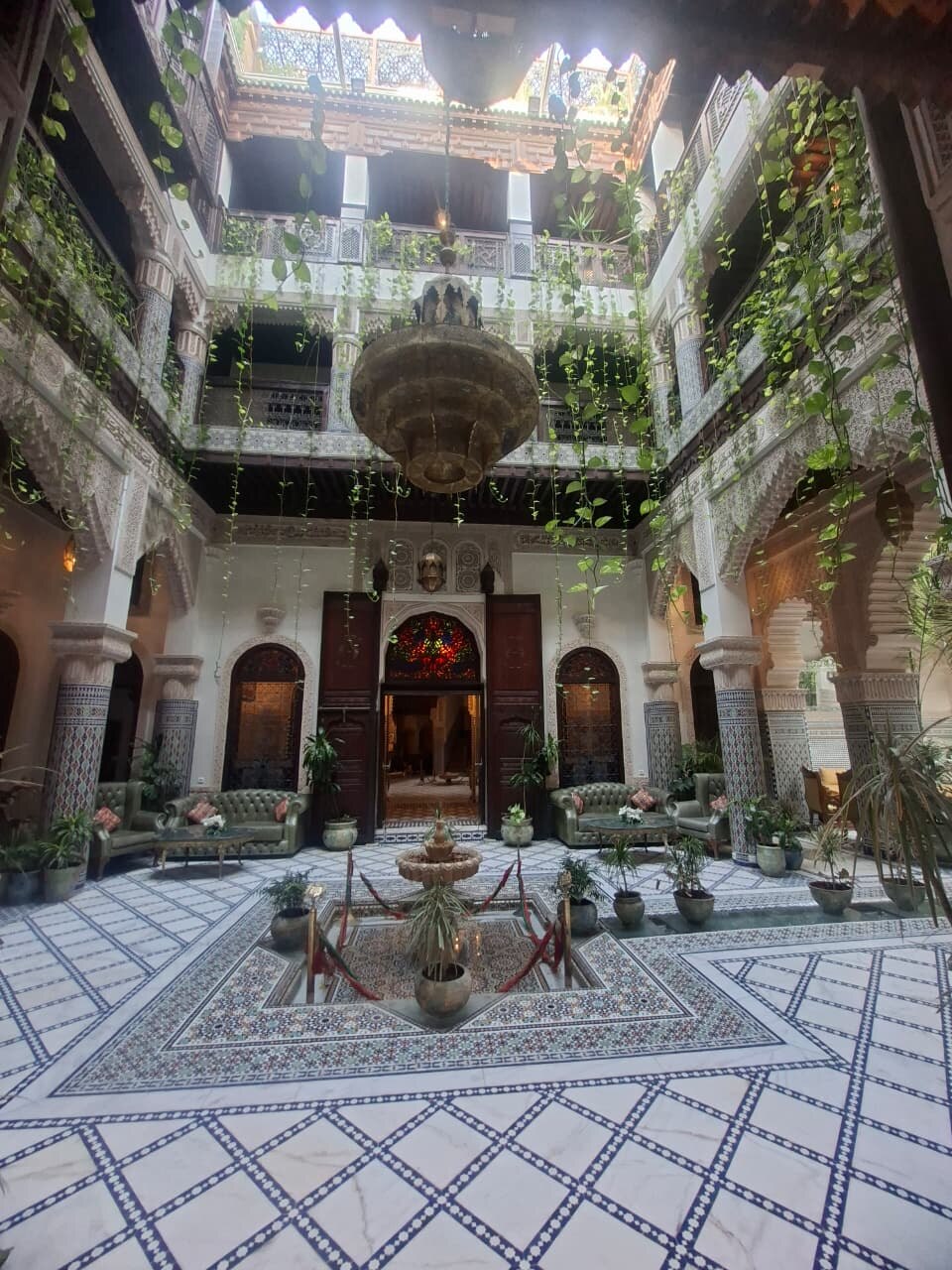 An intimate traditional Moroccan riad courtyard
